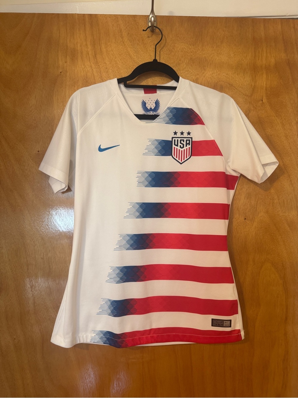 Nike USA Women's Soccer Jersey - White with Red & Blue Flag Stripes